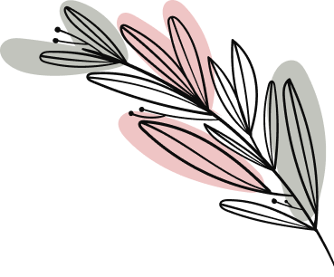 Illustration de feuilles roses et noires stylisées.